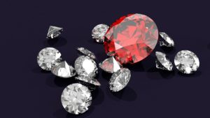one big red diamond surrounded by smaller white diamonds